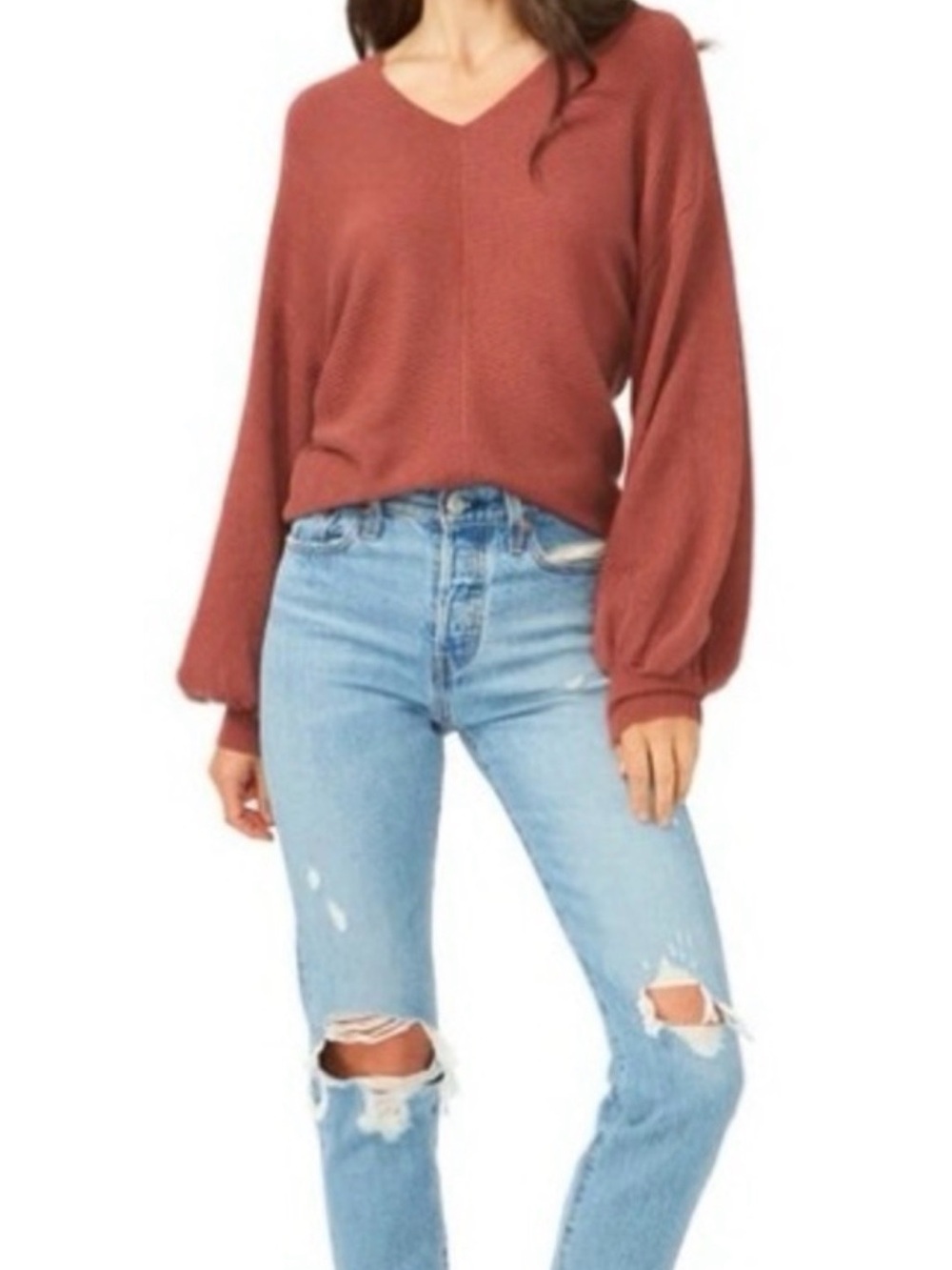 1. State Ribbed V-Neck Sweater - Dusty Rose